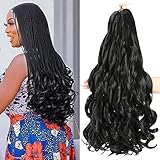 French Curly Braiding Hair 18 Inch 8 Packs Black Color - Pre Stretched Bouncy Braiding Hair- Loose Wavy Braiding Hair Synthetic Hair Extensions For Black Women (18 inch 8 packs 1B)
