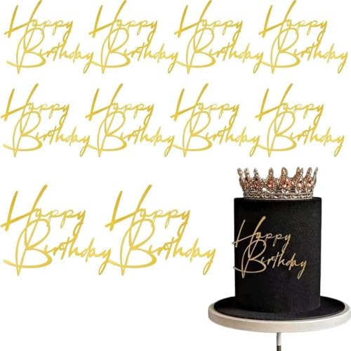 10 peças Topper Cake aniversário, ouro Happy Birthday Cake Topper ornamentos acrílicos decorações de bolos Cupcakes para festa de aniversário Baby Shower (ouro A)