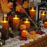 Homemory Gray Flickering Flameless Candles, Battery Operated Acrylic LED Pillar Candles with Remote Control and Timer, Halloween Decor, Set of 5