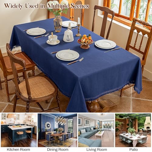 AmHoo Linen Tablecloth Table Cloth Stitching Tassel Rectangle Decorative Natural Table Cover for Kitchen Dinning Wedding Buffet 55 x 120 Inch Sodalite Blue by AmHoo - Used condition - Image 6