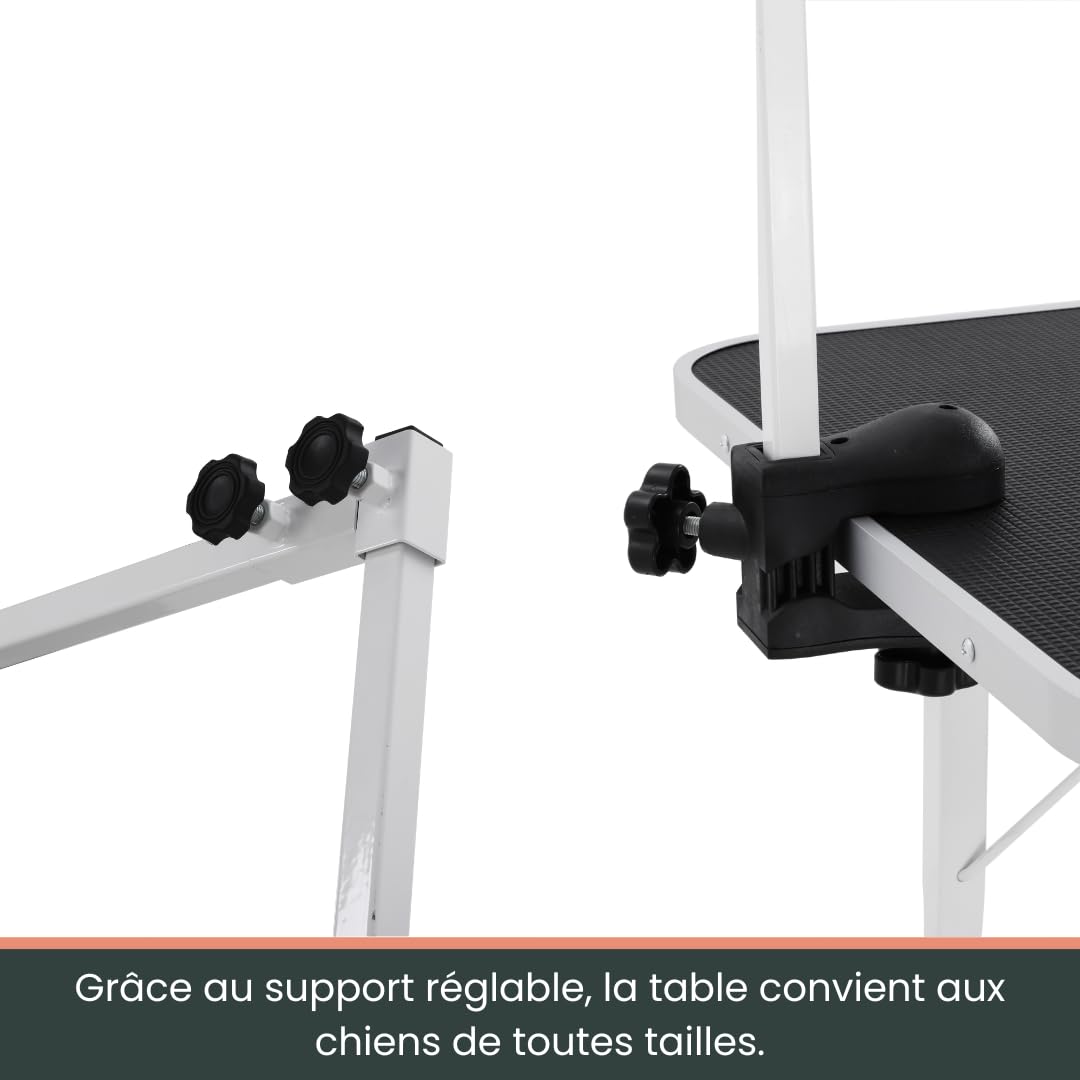 AVOID Table De Toilettage Canine Pliable 90x61 Cm Hauteur 76 Cm en Acier Inoxydable avec Plateau Antidérapant pour Tondeuse pour Chien, Tondeuse Et Chien Accessoires pour Salon Ou Maison