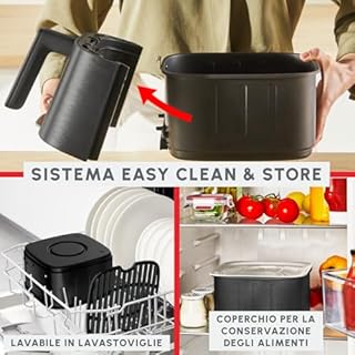 Moulinex Easy Fry Silence, Friggitrice ad Aria Silenziosa 5L/1.5kg per 6 Persone, 1670W, Sistema Easy Clean & Store, 10 Programmi, Touchscreen, Cestello Lavabile in Lavastoviglie, Nera, EZ5528