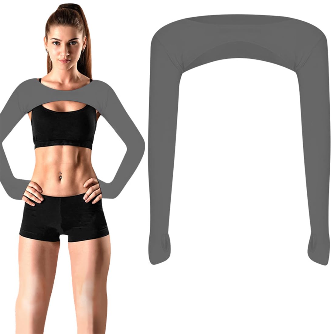 Armstulpen Damen, UV-Schutz Bolero, Kühlende Arm Sleeve, Kurze Sonnenschutzoberteile, Kühlschal Armmanschettes, Kühlschal Armmanschetten mit Fingerlöchern, Fingerlose Handschuhe Ärmel (Grau)