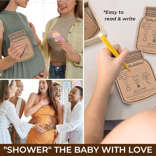 WOODAMORE Baby Prediction Cards For Baby Shower Decorations - Rustic Baby Predictions And Advice Cards, Wishes For Baby Cards For Baby Shower Games, Gender Neutral Baby Shower Advice Cards With Box — view 3