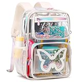 KIDNUO Mochila transparente para escola, mochila grande, resistente, transparente, borboleta, bolsas aprovadas para estádios, Off-white, Large