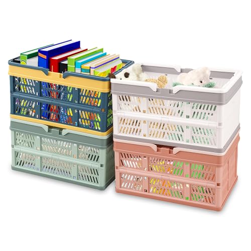 Lot de 4 boîtes à provisions pliables en plastique avec poignée, 30 x 20 x 15,5 cm, design creux, peu encombrant, pour cuisine, bureau, chambre à coucher, salle de bain (4 pièces, 30 x 20 x 15,5 cm)