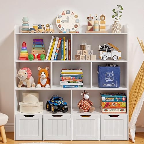 Gizoon Toy Storage Cabinet and Kids Bookcase with 4 Movable