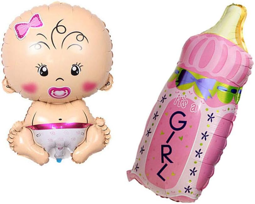 2PCS Welcome Baby Jumbo Mylar Foil Balloon Girl Shape 27"x17" Pink Feeding Bottle Shape 32"x17" Latex Helium Great for Baby Shower Pregnancy Gender Reveal Wedding Birthday Party Decor Supplies