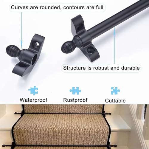 Tiges de couloir pour tapis d'escalier en laiton massif noir élégant