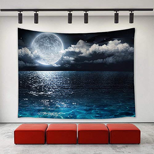 Dorasu タペストリー 壁掛け おしゃれ 大判 夜景 海 星空 満月の夜空 月 北欧 ファブリック装飾用品 装飾壁掛け 多機能壁掛け インテリア 寝室 カーテン 部屋 個性ギフト 新築祝い