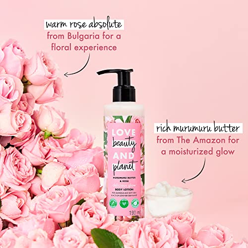 Love Beauty & Planet Natural Murumuru Butter & Rose Glow Body Lotion|| 24hr Moisturization|| Non-Sticky|| Paraben Free|| 400 ml - Image 3