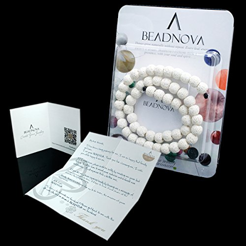 Image of BEADNOVA 8mm Color Lava Beads Natural Crystal Stone Gemstone Round Loose Energy Healing Beads for Jewelry Making (8mm, 48-50pcs, White)