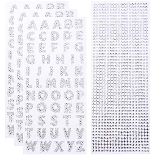 3 Sheets Glitter Alphabet Stickers and 1 Sheet Rhinestones Sticker Adhesive Rhinestone Letter Stickers for Decoration,Scrapbooking and DIY Crafts (Silver)
