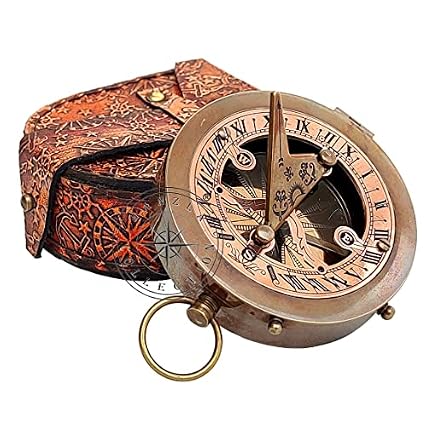 3 Brass & Copper Sundial Compass with Leather Case Steampunk Accessory Antiquated Finish Beautiful