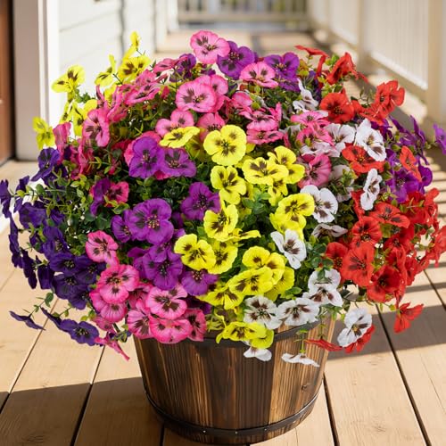 StyleNest 24 Pcs Artificial Fake Pansy Flowers for Outdoor,Faux Silk Plants Flowers UV Resistant Pansies Spring Flowers for Planter Front Door Porch Yard Patio Garden Window Box Home Decor(6 Color)