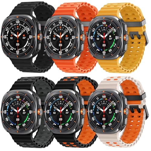 6 Pack Marine Silicone Band for Samsung Galaxy Watch Ultra/2 Bands 47mm Men/Women,Waterproof Sport Strap Compatible with Samsung Watch Ultra 2/1 Band for Men/Women Breathable Replacement Correa Reloj