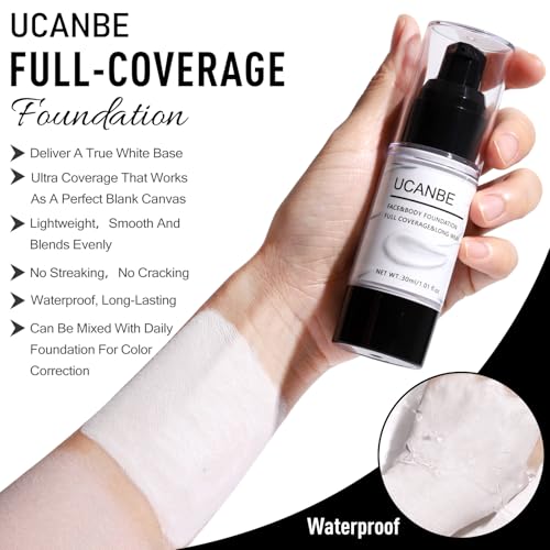 Image of UCANBE Halloween Makeup Kit - 15-Color Purple Eyeshadow Palette, White Liquid Foundation, Purple Liquid Lipstick, Black Eyeliner, Setting Powder & Sponges Makeup Set for Cosplay Witch Devil Sorceress