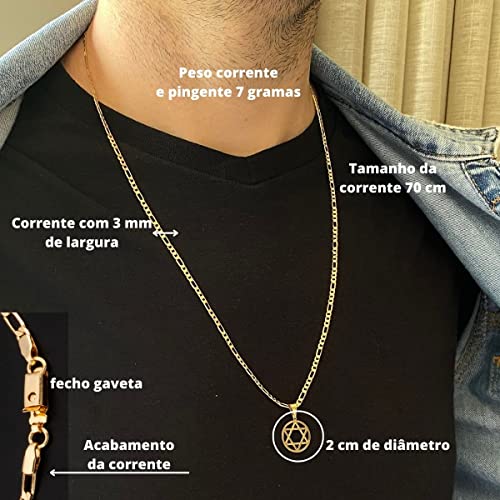 Corrente Masculino Com Pingente Estrela De Davi Banhada 18k