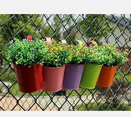 LOVOUS® 6.3" x 4.7" x 5.3" Large Iron Hanging Planters Flower Pots Balcony Garden Railing Planter, Fence Hanging Metal Bucket Plants Holders Set for Indoor and Outdoor, 8PCS White - Thumbnail 3