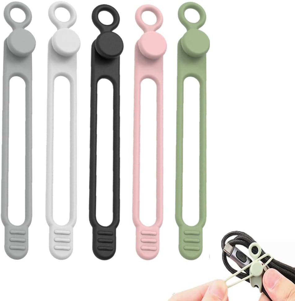 Data Cable Organizer, 2026 New Silicone Cable Ties Reusable Cable Management Organizer, Multipurpose Elastic Cord Organizer for Fastening and Bundling Cable Cords Wires Straps (5PC)