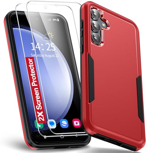 Oterkin Samsung Galaxy S23 FE 5G Case [3 in 1] With [2Pcs Tempered Glass Screen Protector] [10FT Military Grade Defense] [Heavy Duty Protection] (Red)