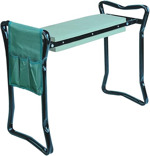 DSISI - Asiento plegable para jardín con bolsa de herramientas y almohadilla EVA, banco de jardín duradero y ligero, capacidad de 242.5lbs, taburete