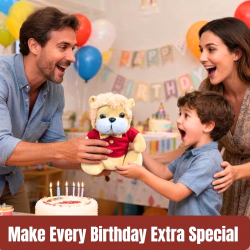 Image of Tickles Cute Sitting Lion Wearing Shirt Soft Stuffed Plush Animal Toy for Kids Boys & Girls Birthday Gift (Size: 25 cm Color: Brown & Red)