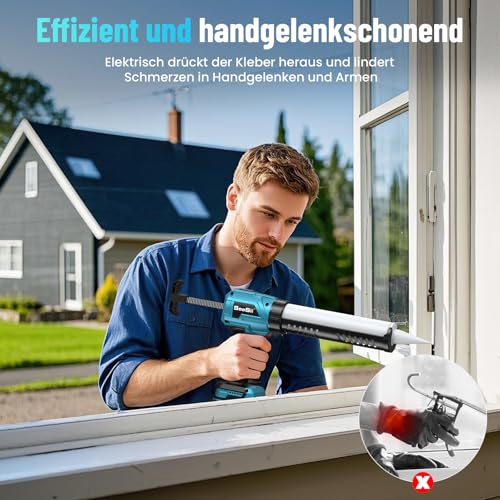 SEESII Akku-Kartuschenpresse Kompatibel mit Makita 18V, Akku-Kartuschenpistole mit 2000mAh, 4 Geschwindigkeiten, Elektrische Silikonpistole, Akku-Silikonpistole für 300ml-Kartuschen (300ml)