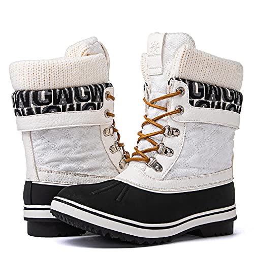 GLOBALWIN Snow Boots For Women White/Prints Women's Winter Boots 7.5M