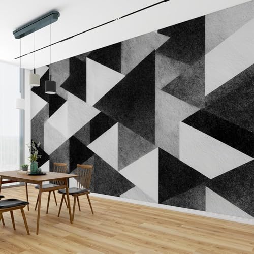 Papier peint géométrique noir et gris masquant et intissé - 3