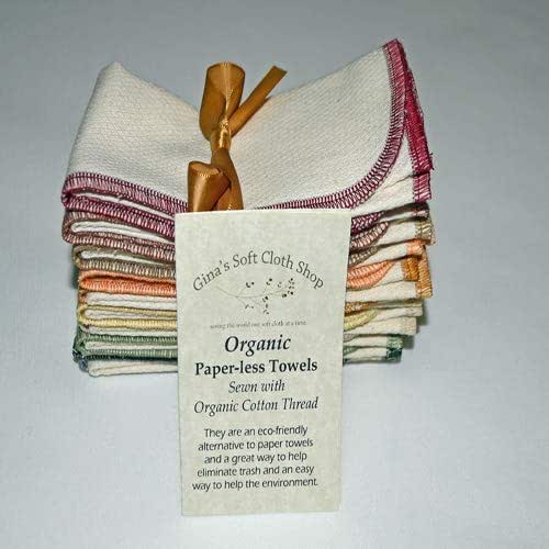 2 Ply Organic Cotton Paperless Towels 11x12 Inches Organic Thread Set of 10 Earth's