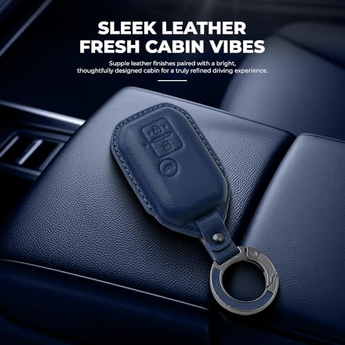 Image of Keyzone Premium Leather Key Cover & AC Vent Car Perfume Combo (4 Fragrances) | Compatible for Suzuki Victoris, Dzire, Ertiga 3 Button Smart Key. (Blue)