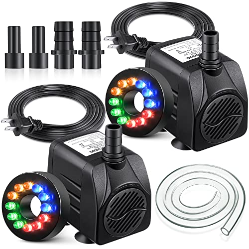 2 Pack 15W 220Gph Submersible Fountain Water Pump With 12 Led Lights, Aquarium Fish Tank Water Pump With 13Mm And 8Mm Spray Nozzles 9.8Ft Tubing For Water Feature Pond Home Fountain Statuary Gardens #TOP25