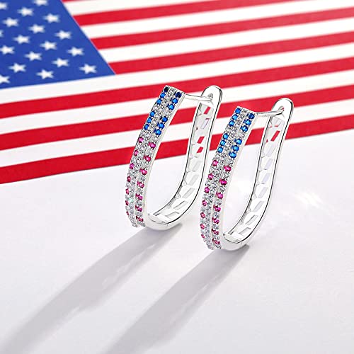 Muyuu Oval Hoop Earrings, Silver Plated American Flag Earrings, Openwork Filigree Earring Hoops For Women Fashion Jewelry #TOP1