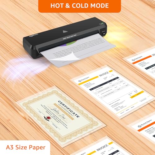 Image of Amazon Basics Hot & Cold A3 Thermal Laminating Machine /Laminator A303 | Fast 2-Min Warm-Up | Slide-Push Button | Durable Thermostats | Dual Light Indicators | for Photos, IDs, Documents, Certificates