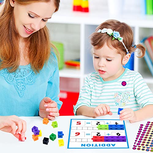 Image of SpriteGru Math Linking Cubes, Math Cubes Manipulatives with Activity Cards Linking Cube Math Counters for Kids Kindergarten Learning Activities