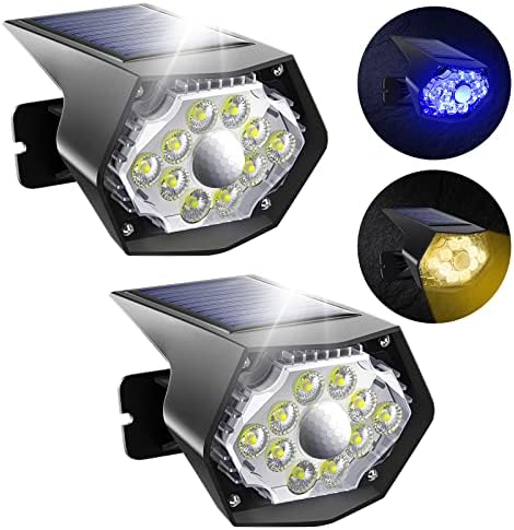 2 Pack Solar Security Lights Outdoor, Solar Motion Sensor Lights IP67 Waterproof, Solar Powered Wall Lights with Dummy Camera for Garden Fence Garage Pathway