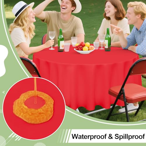 Image of misaya 4 Packs Disposable Plastic Table Cloth, 84 inch Round Waterproof Tablecloth, Leakproof & Sturdy Decorative Table Covers for Picnic, Party, Outdoor and Back to School, Red
