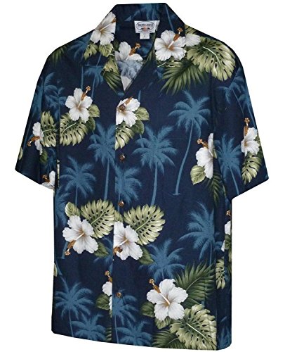 Pacific Legend Mens Floral Hibiscus and Palm Hawaiian Shirt