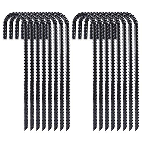 FEED GARDEN 12 Inch 16 Pack Rebar Stakes Heavy Duty J Hook, Galvanized Ground Stakes Tent Stakes Steel Ground Anchors, Chain Link Fence Stakes, Trampoline Stakes, Black