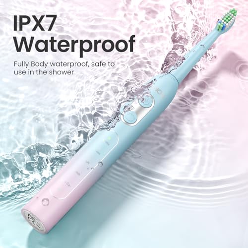 YUNCHI C2 Elektrische Zahnbürste mit 40000 VPM, Schallzahnbürste für Erwachsene & Kinder, USB-C Ladung, 30 Tage Akkulaufzeit, 5 Putzmodi, 2-Min-Timer, 8 Bürstenköpfen, Reiseetui, Rosa und Hellblau – Bild 6