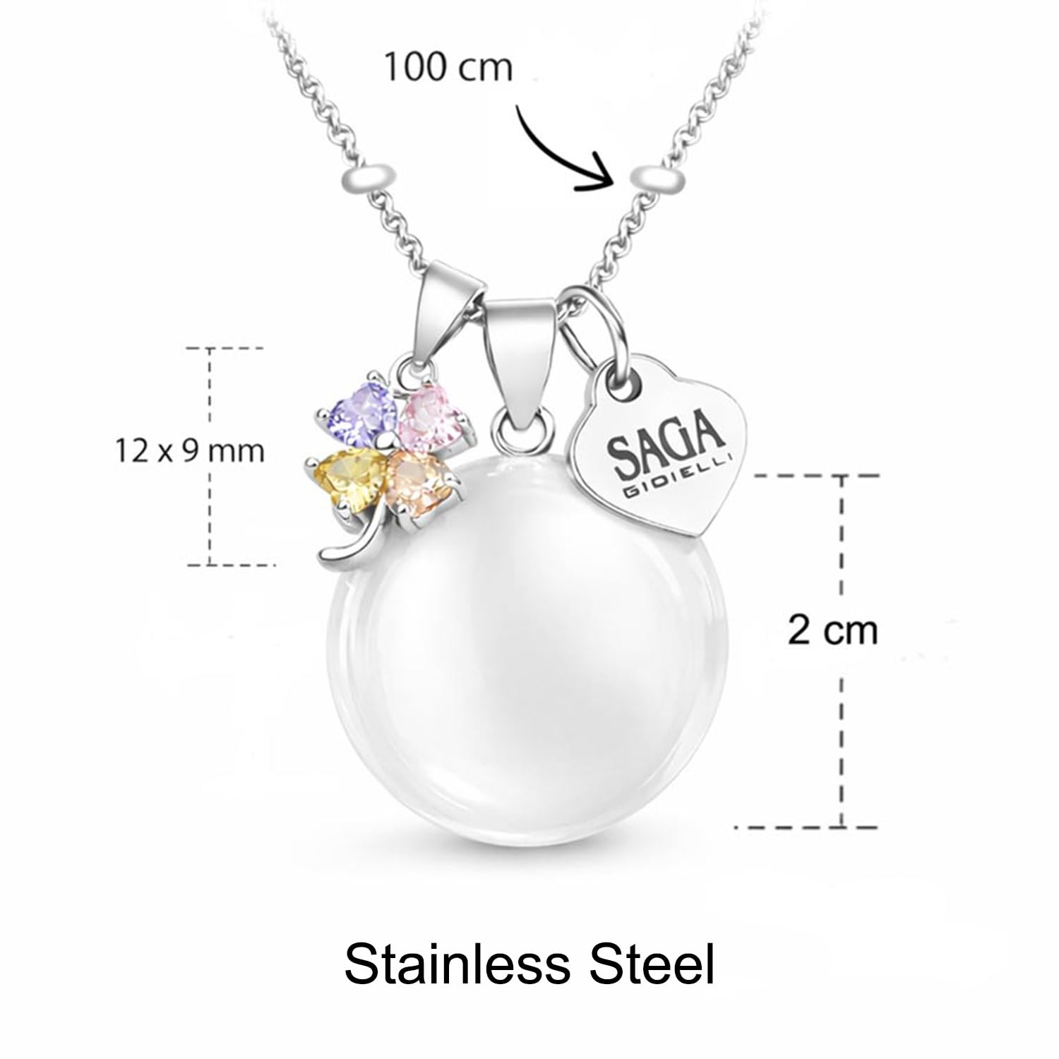 SAGA GIOIELLI - Collana Chiama Angeli Gravidanza Ciondolo Richiamo Degli Angeli Gravidanza, Idee Regali per Donne Incinte come Porta Fortuna, Regalo per Futura Mamma (Quadrifoglio Multicolor)