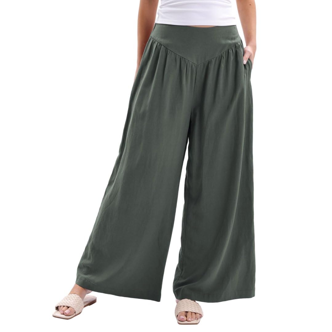 Amazhiyu Womens Linen Blend Summer Wide Leg High Waist Lounge Pants with Pockets