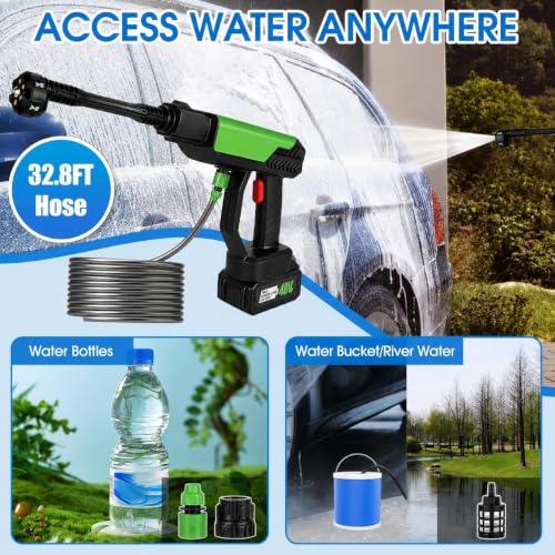 Image of (Double Battery) Cordless Portable Wireless Pressure Washer Gun 48V 12000mAh High Pressure Water Gun for Car Wash & Bikes Cleaning with Adjustable Nozzles & Charger and 5M Hose Pipe