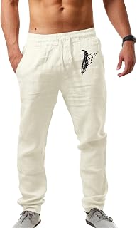 Linen Pants for Men Slim Fit Summer Pants Elasticated Waist Quick Dry Beach Pants Fitness Yoga Pants