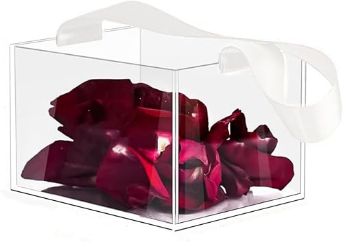 Pahdecor Cesta de boda para niña de flores, cesta de flores con cinta dorada, caja de acrílico transparente para confeti (transparente)