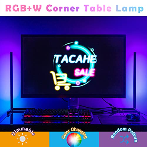 Tacahe Compact Corner Lamp - Rgb Color And 3 Level White Light - Dimmable Led Table Lamp With Inline Cord Switch - Decorative Mood Light For Gaming Desk, Bedside Table 5W - Black #TOP1