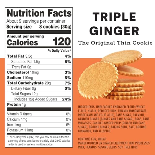 Image of Dewey's Bakery Triple Ginger Moravian Cookie Thins, 6 Pack, 9 oz, Crispy