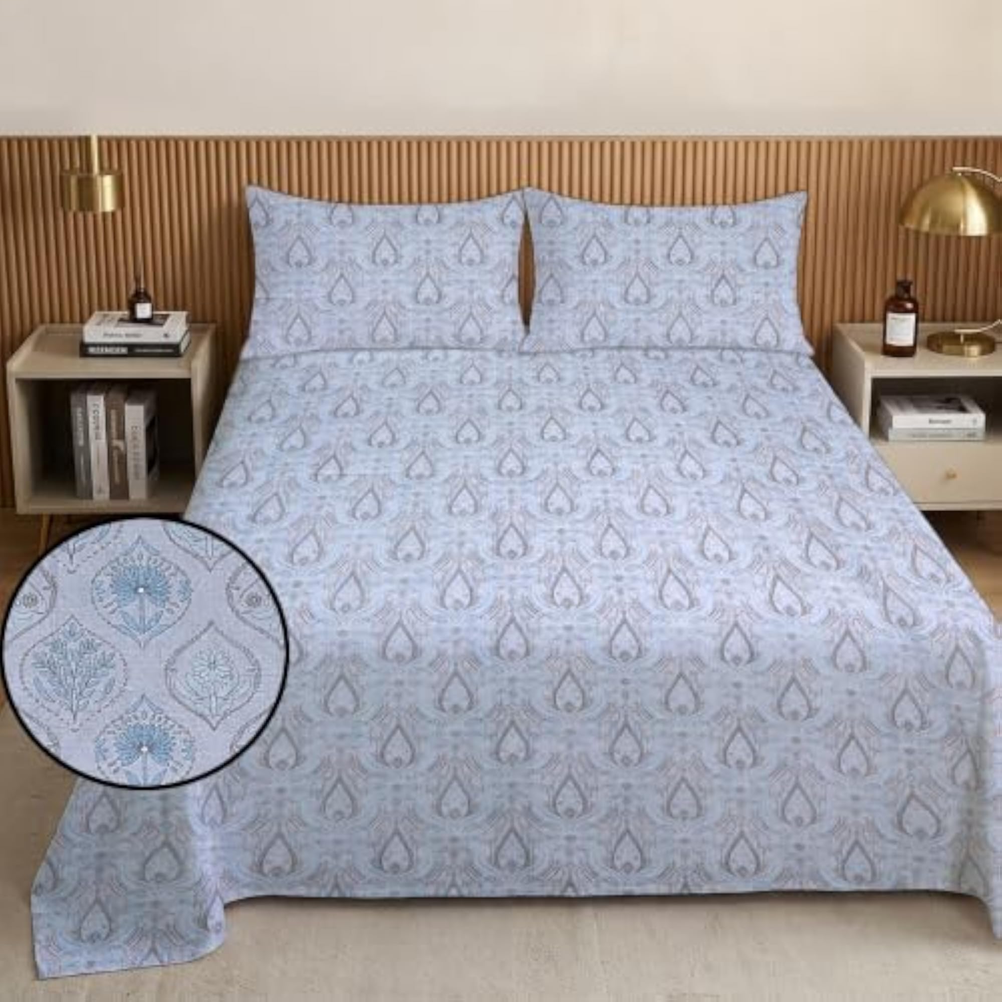 Reversible 220 TC Pure Cotton Bedsheet with 2 Pillow Covers, Grey