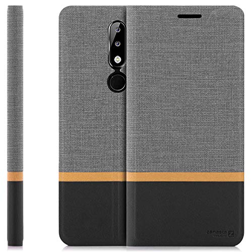 zanasta Funda Compatible con Nokia 5.1 Plus, Cover Flip Carcasa Proteccion Compartimentos para Tarjetas | Gris